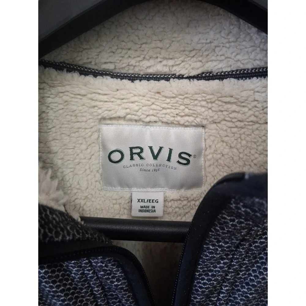 Orvis Classic Collection Sherpa Lined Pullover Men XXL Gray Textured Fleece Knit